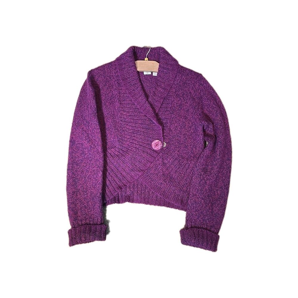 Anthropologie HWR Large Alpaca Wool Cardigan Cropped Sweater Purple Marled Boho